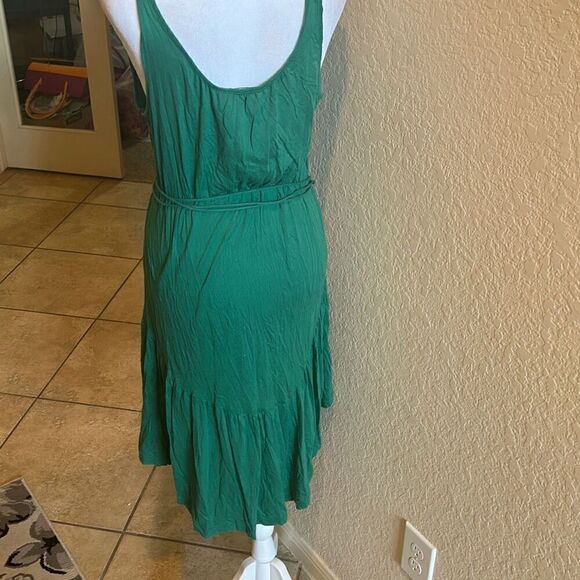 Theory M Sleeveless Tie Waist Peplum Hem Dress Green Knee Length Elevated Basic - Picture 4 of 12